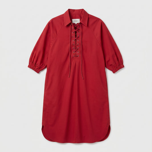 Lace-Up Cotton Poplin Dress