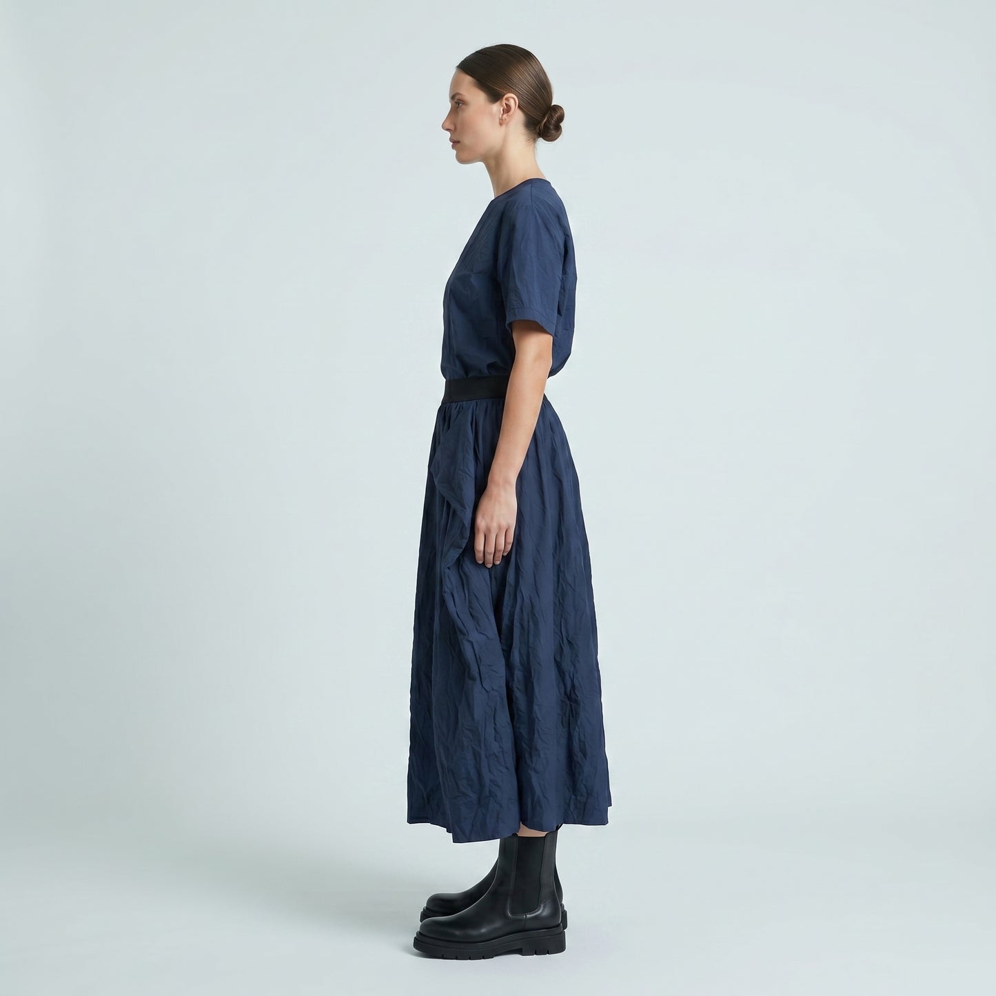 Asymmetric Crinkled Midi Skirt