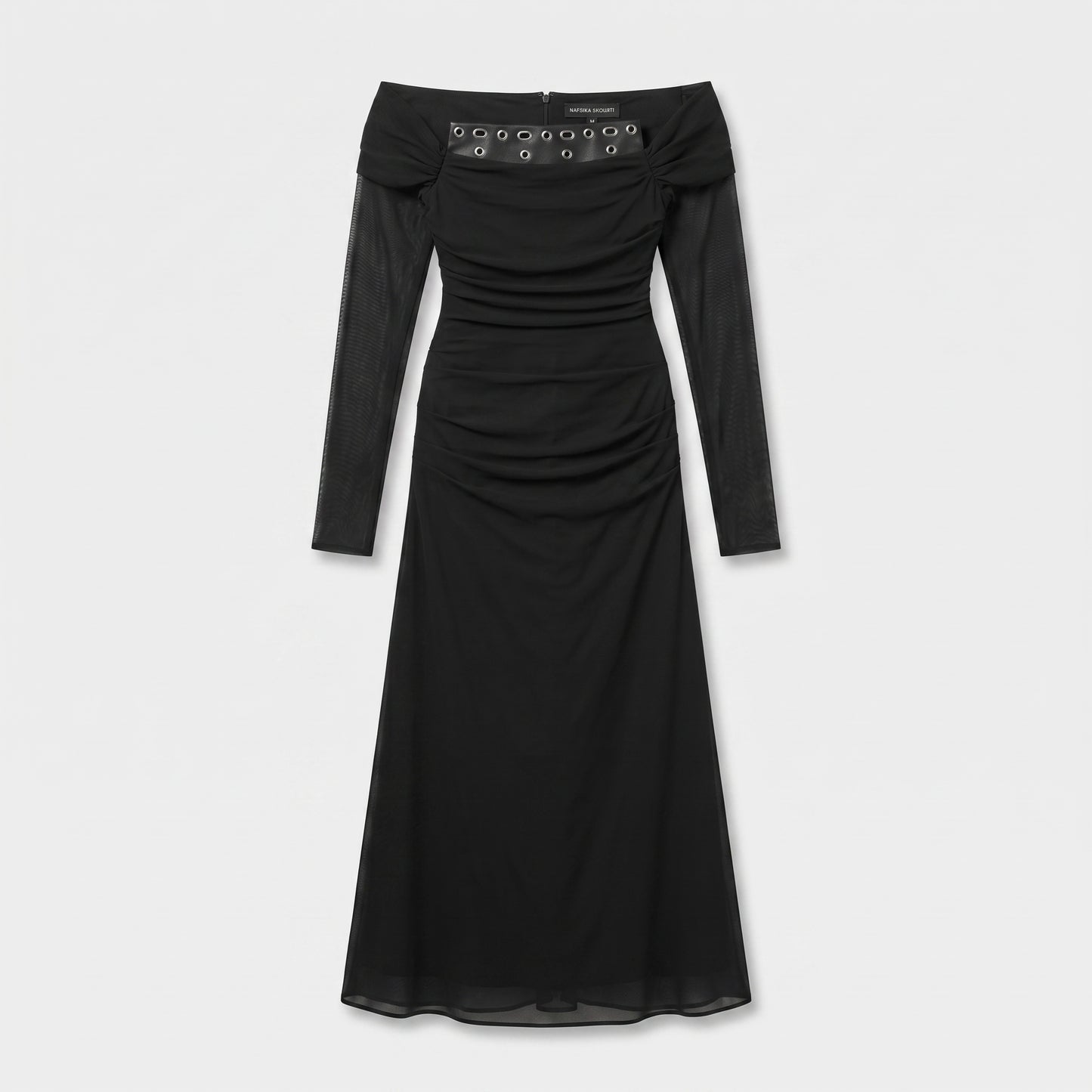 Ruched Off-Shoulder Grommet Dress