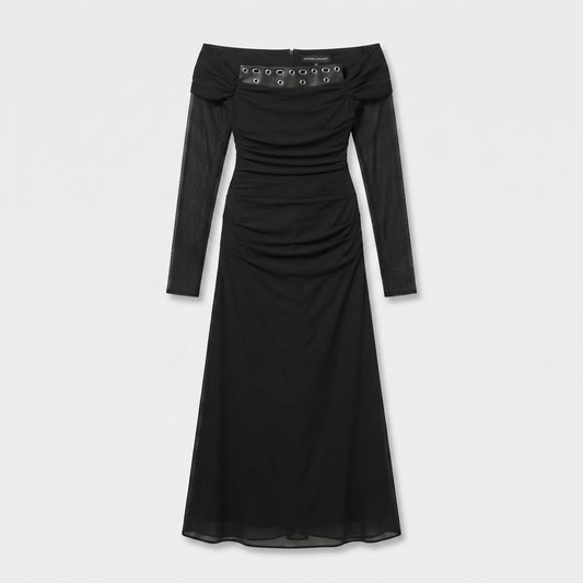 Ruched Off-Shoulder Grommet Dress