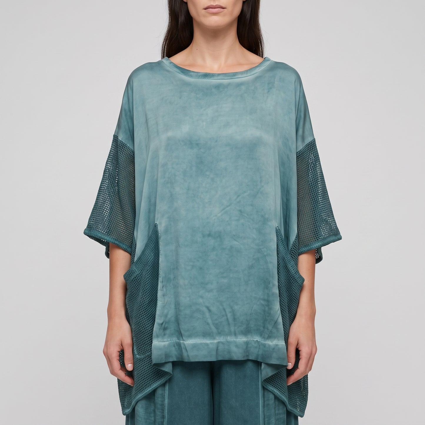 Mesh Paneled Oversized Teal Tee