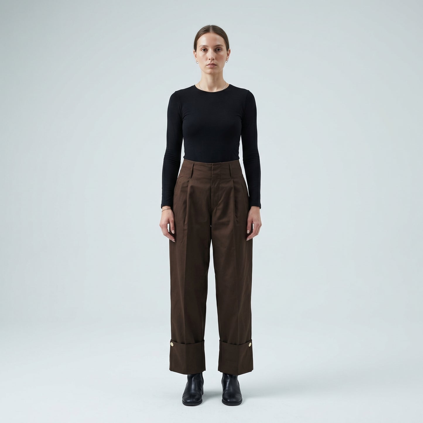 Tailored High-Waisted Cuffed Trousers