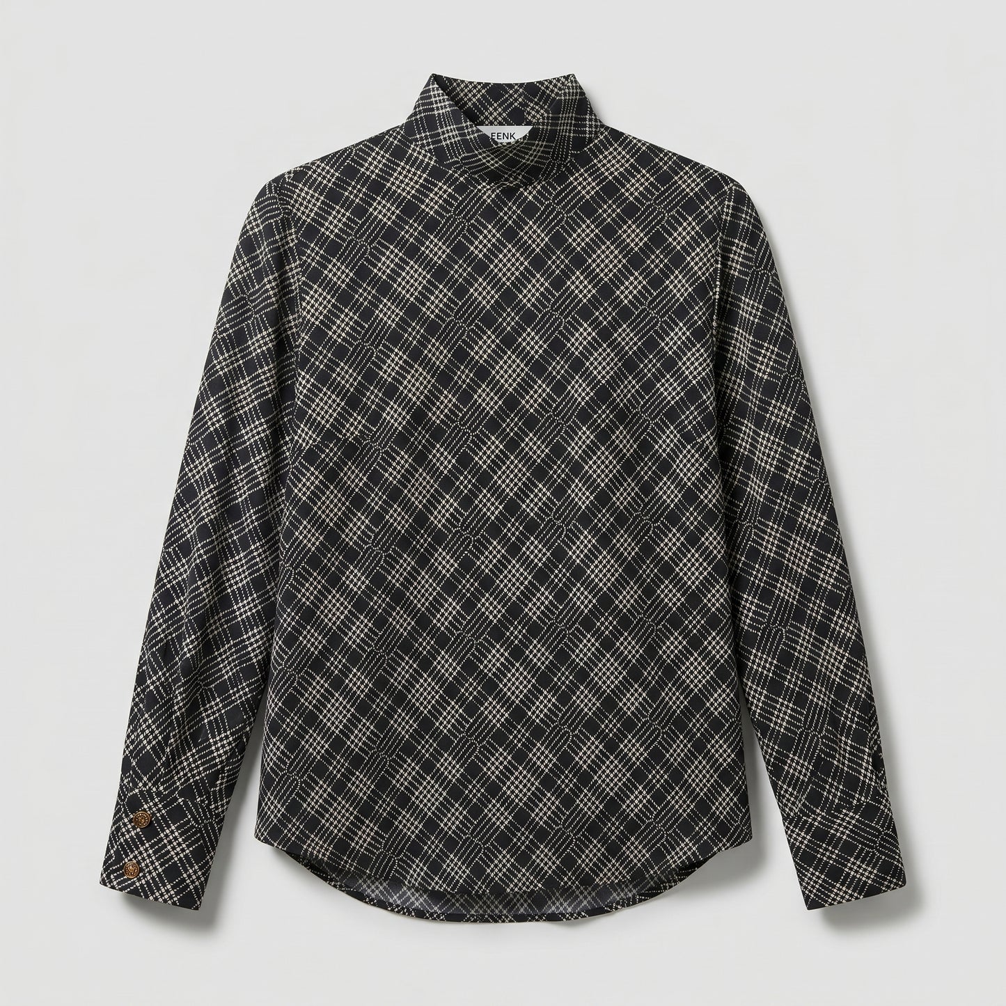 Checkered High-Neck Long-Sleeve Shirt