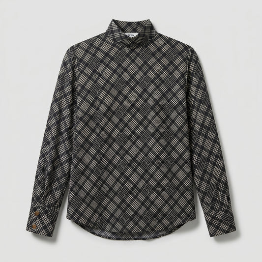 Checkered High-Neck Long-Sleeve Shirt