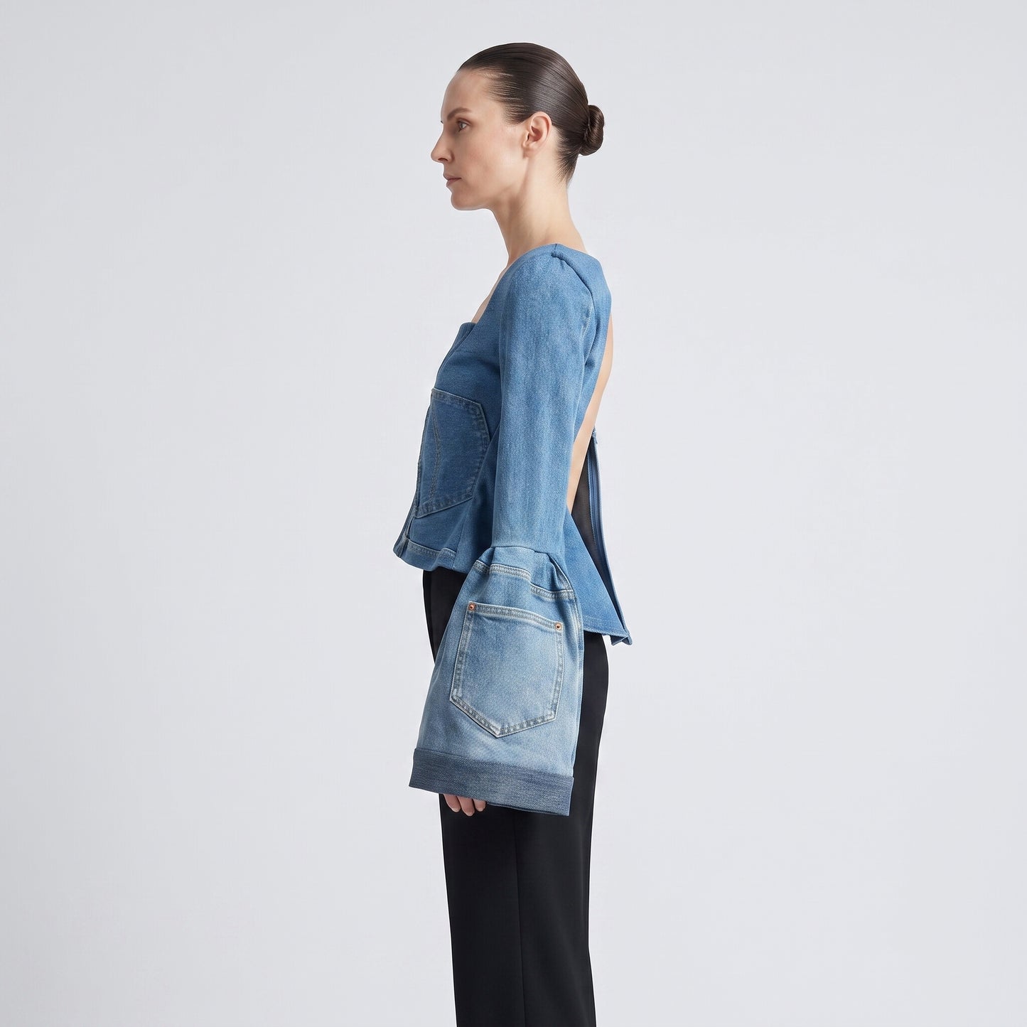Deconstructed Bell-Sleeve Denim Top
