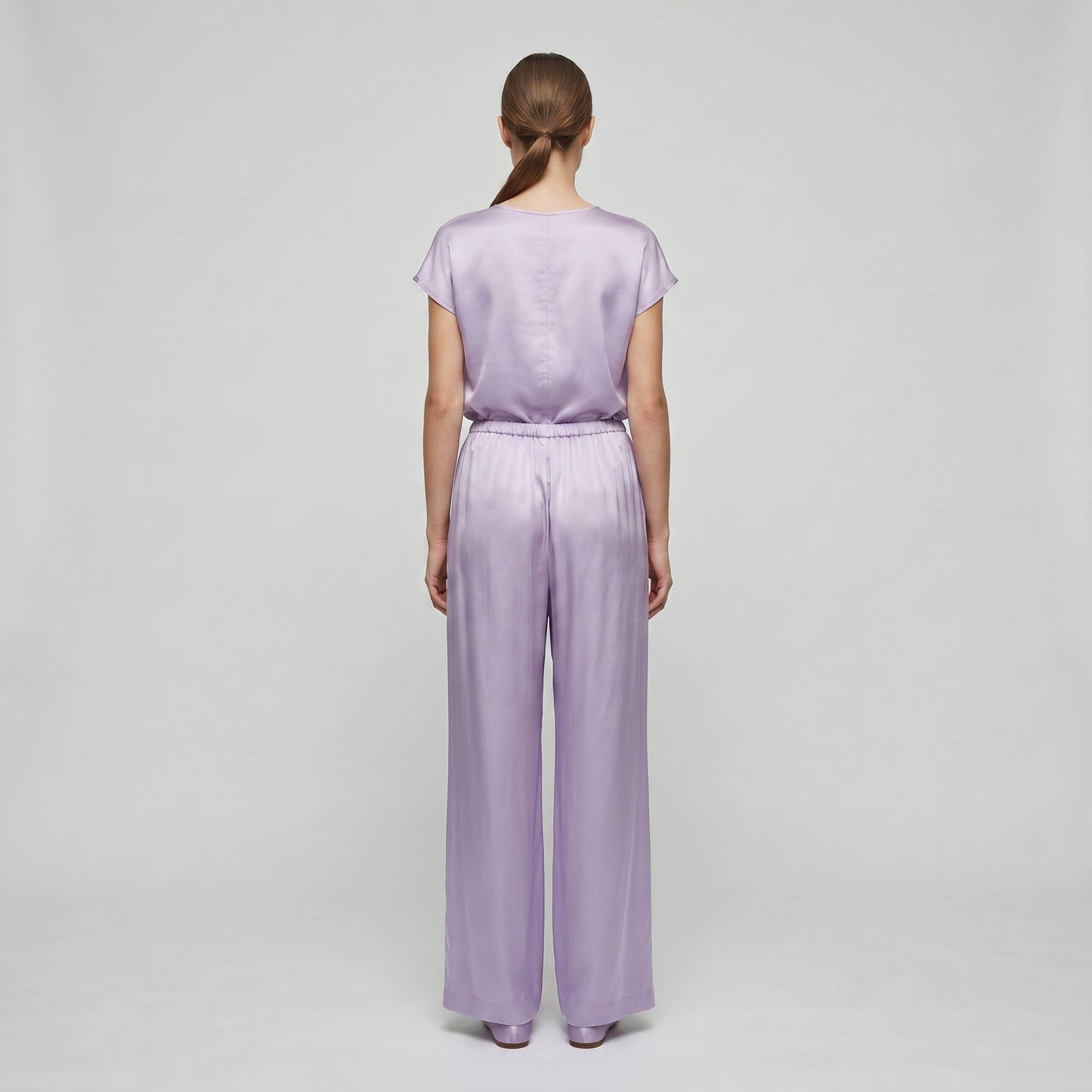 Lavender Satin Wide-Leg Trousers