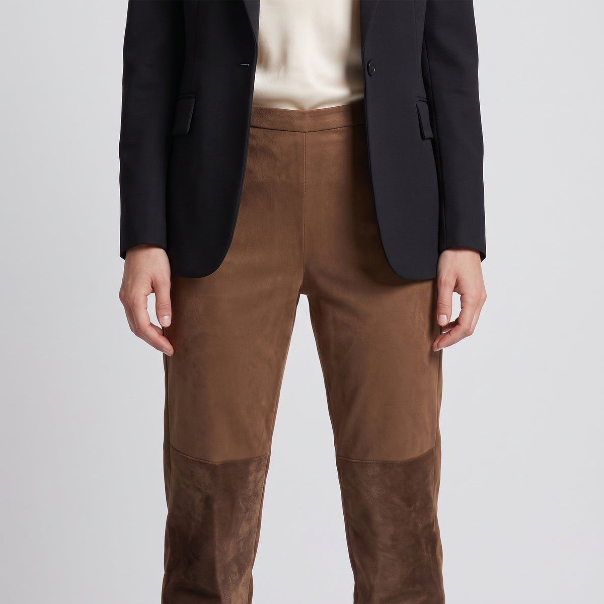 Suede Paneled Tailored Trousers