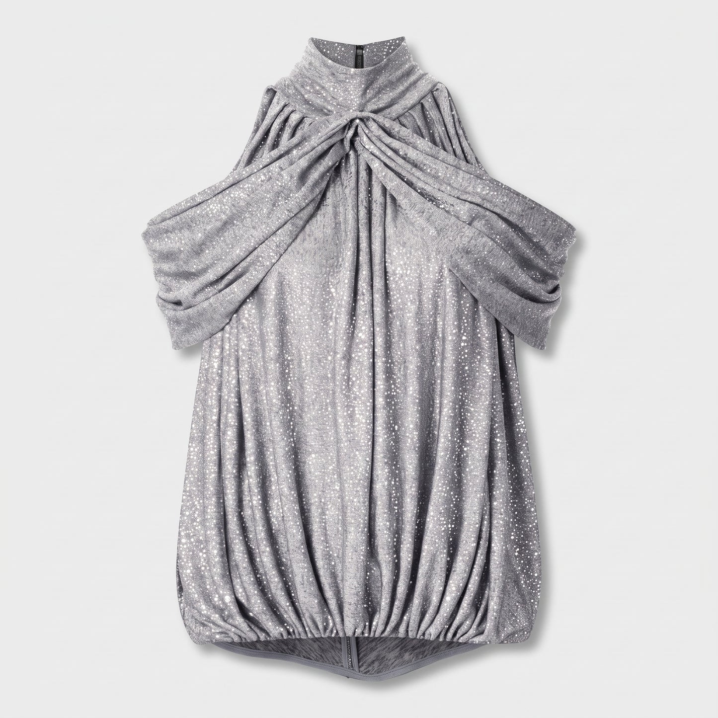 Metallic Draped Mock Neck Top