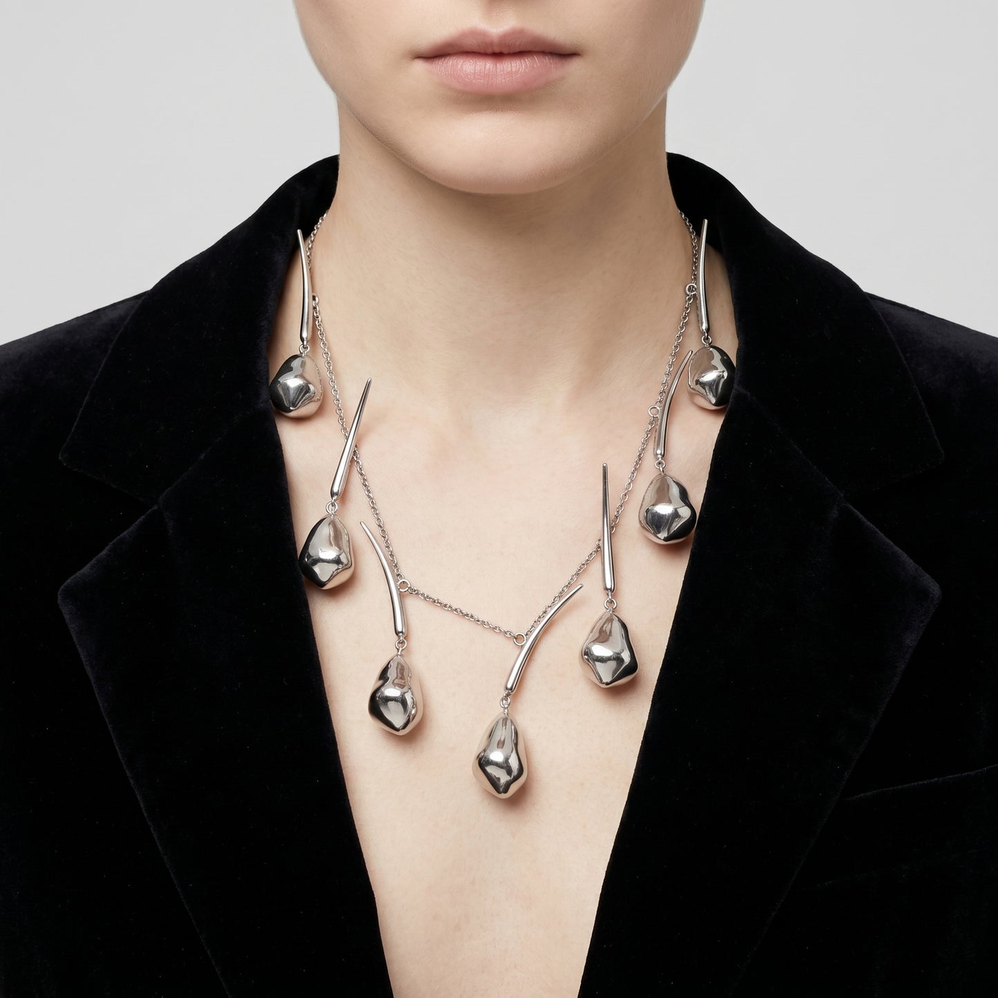 Sculptural Silver Drop Necklace