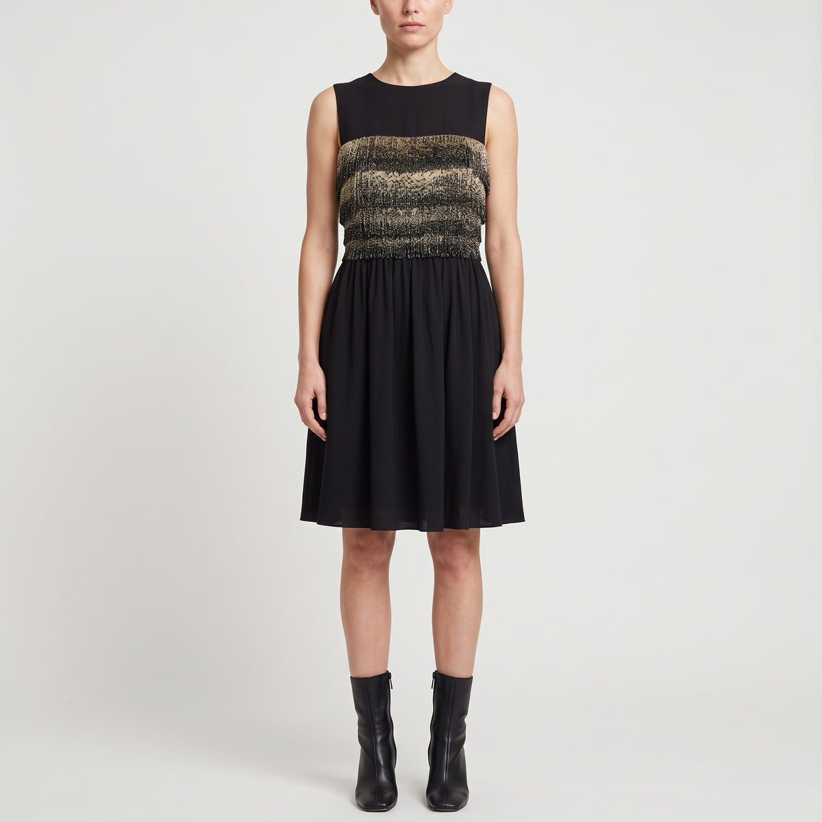 Fringed Embellished Sleeveless Mini Dress
