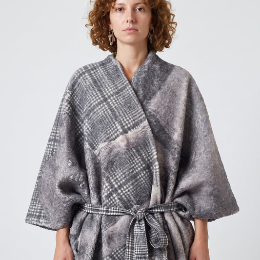 Patchwork Plaid Wool Wrap Coat