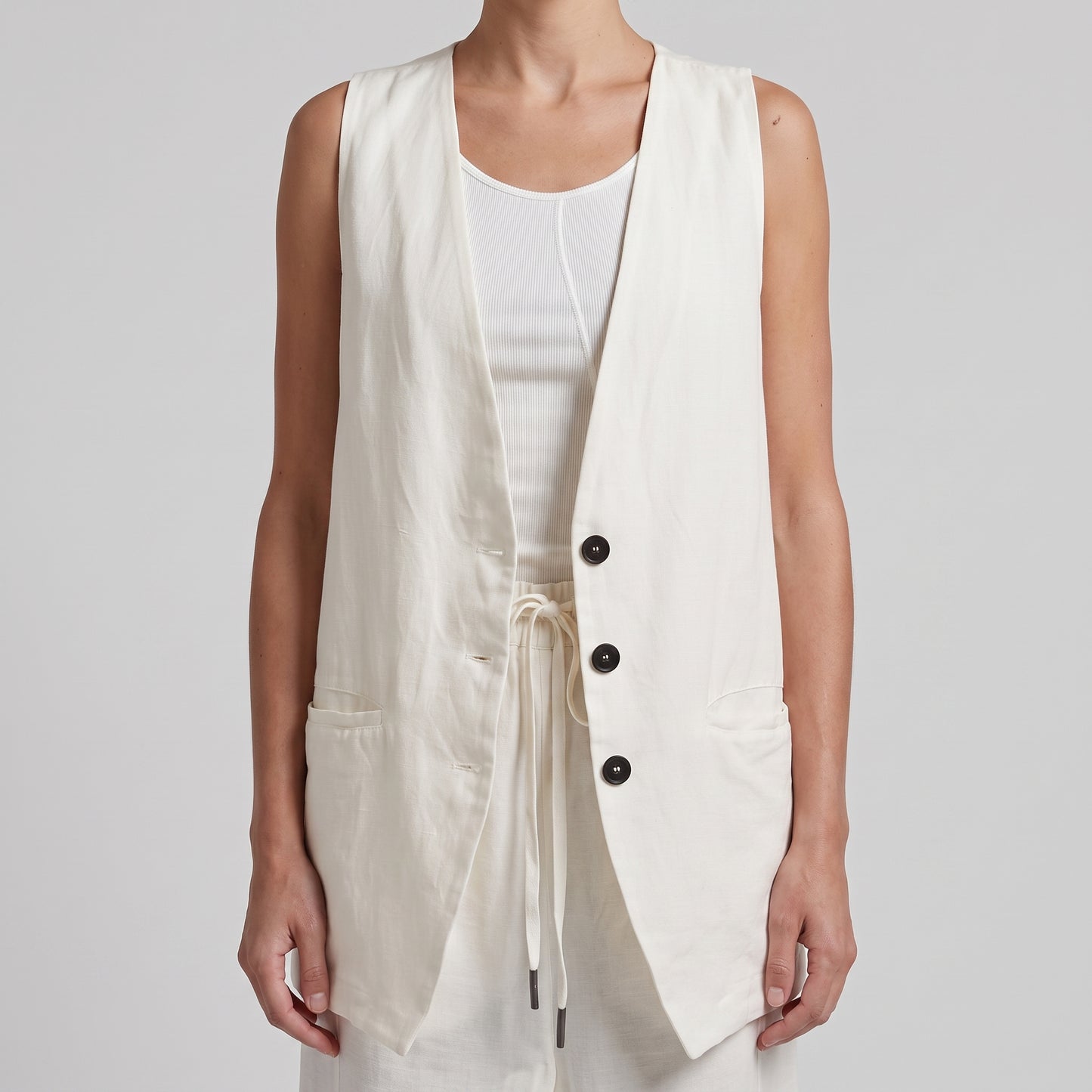 Tailored Cream Linen Vest