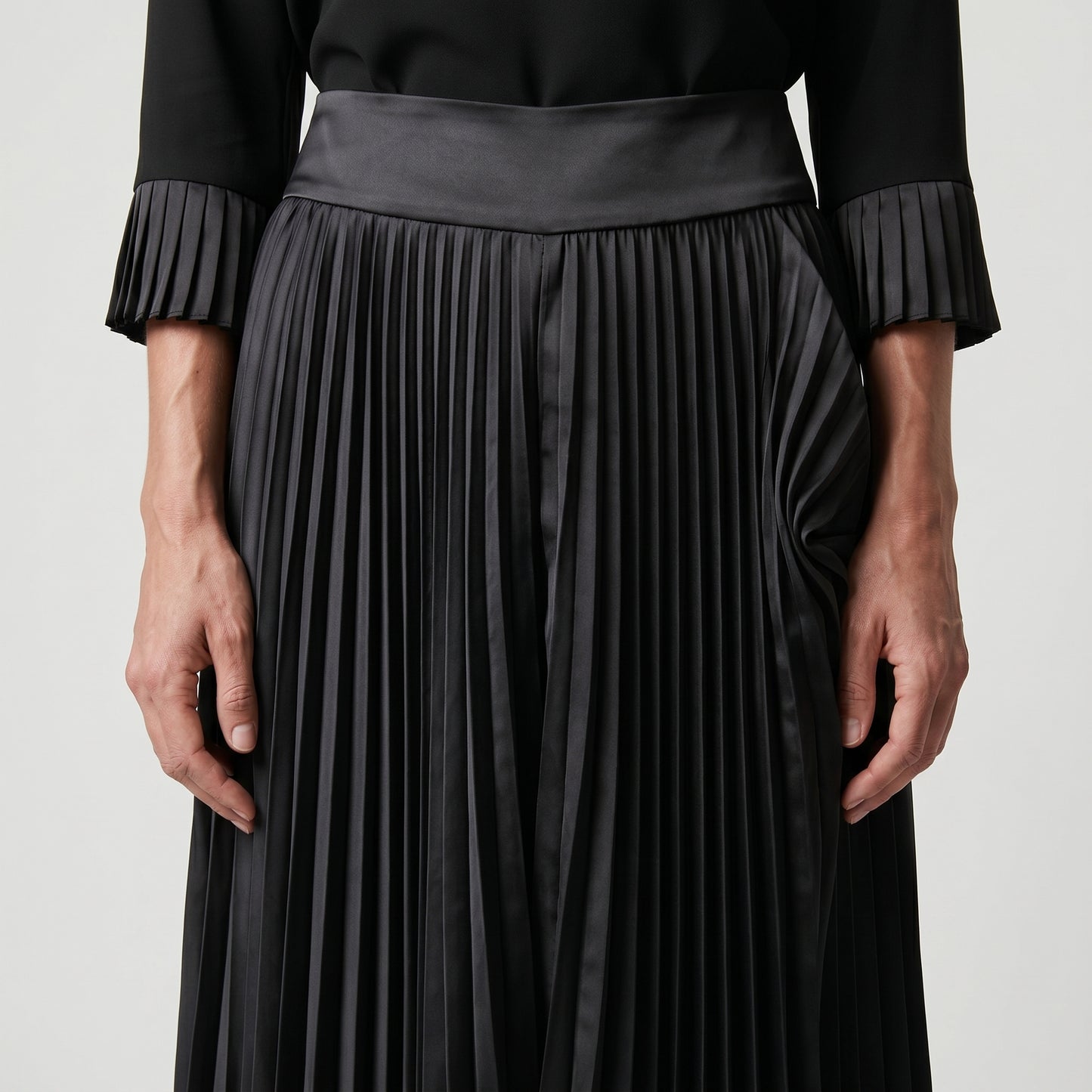 Satin Pleated Wide-Leg Trousers