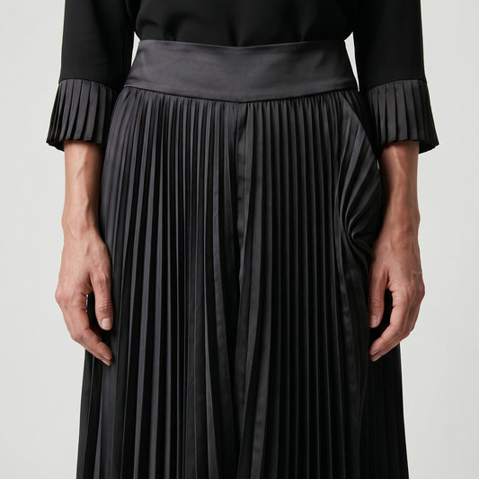 Satin Pleated Wide-Leg Trousers