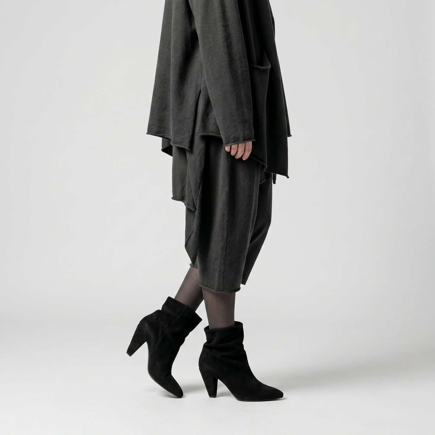 Black Suede Ruched Ankle Boots