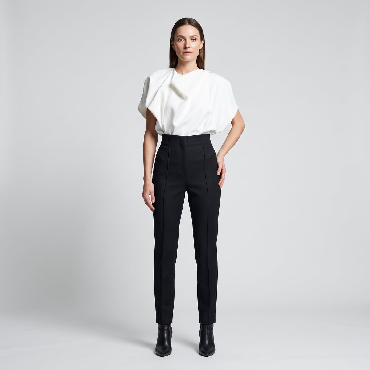 High-Waisted Structured Black Trousers