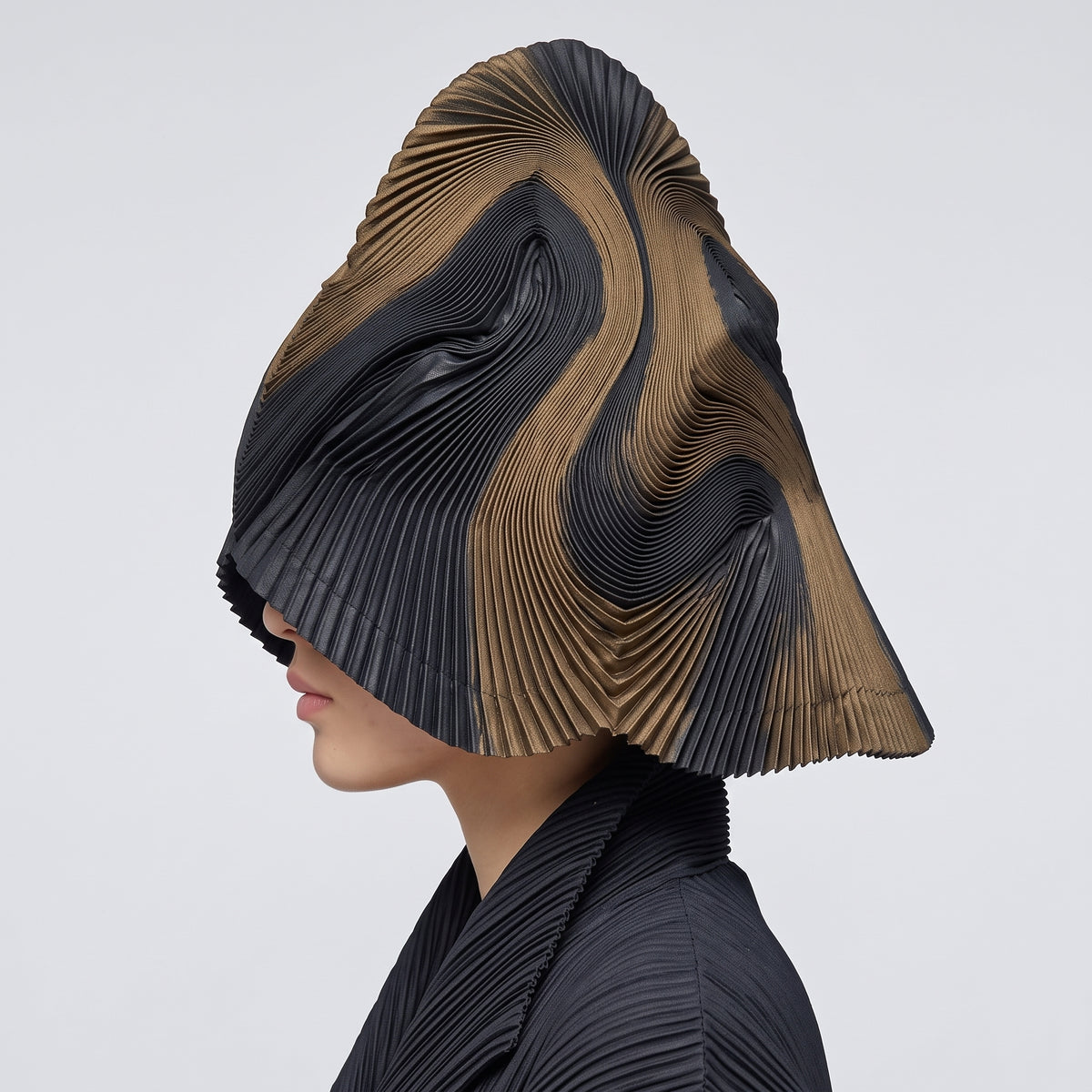 Two-Tone Pleated Sculptural Cape