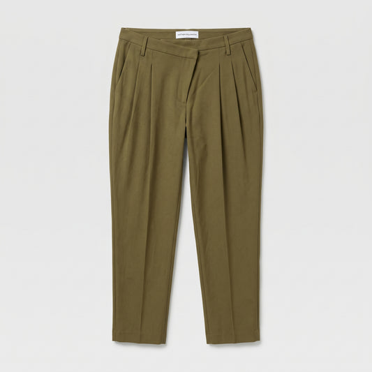 Olive Pleated Tailored Trousers
