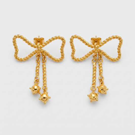 Twisted Gold Bow Drop Earrings