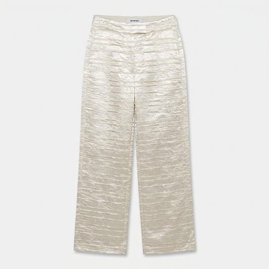 Metallic Crinkled Wide-Leg Trousers