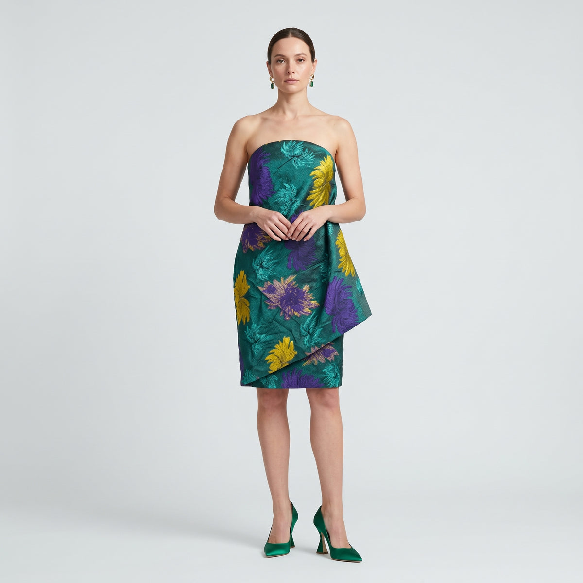 Floral Strapless Brocade Mini Dress