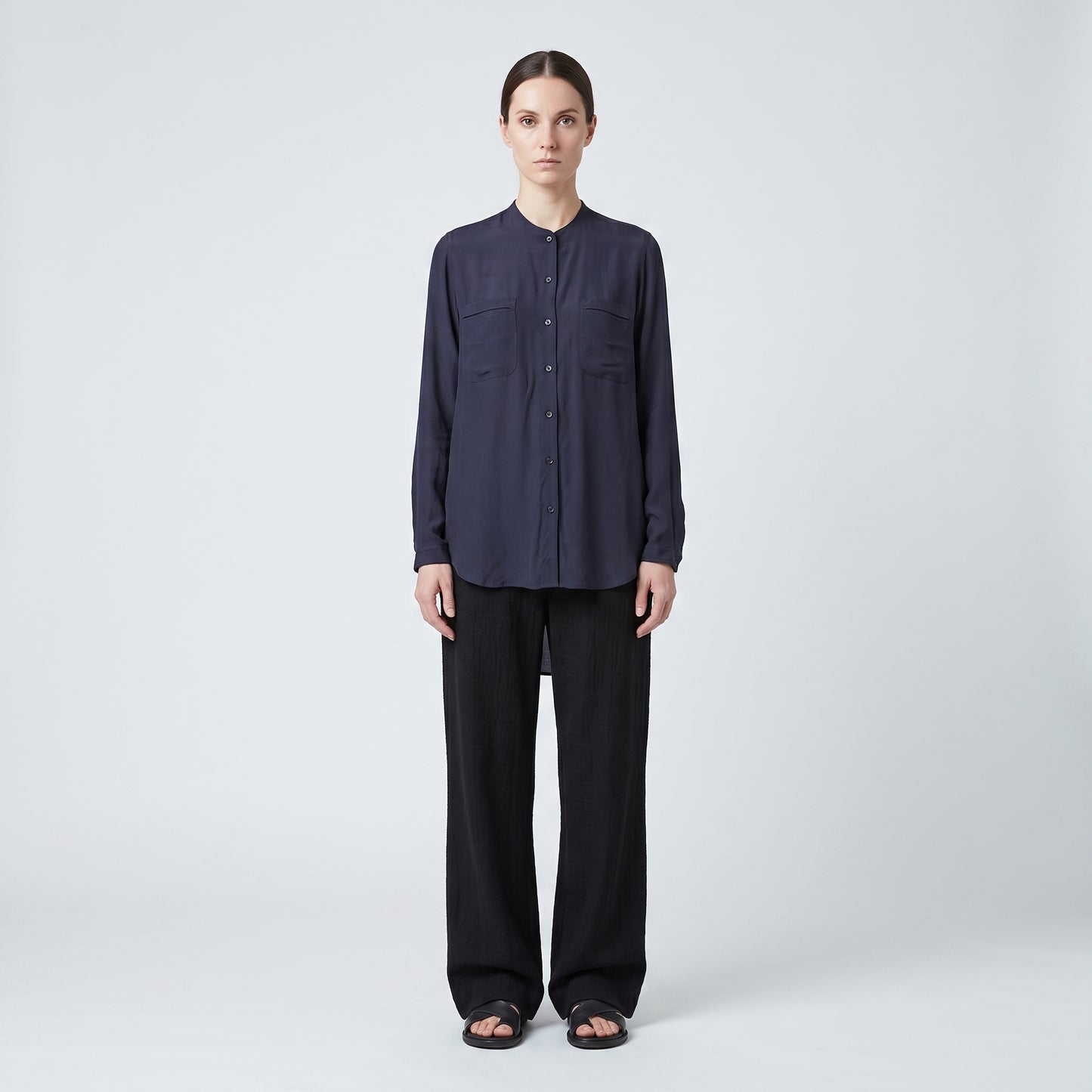 Midnight Navy Mandarin Collar Shirt
