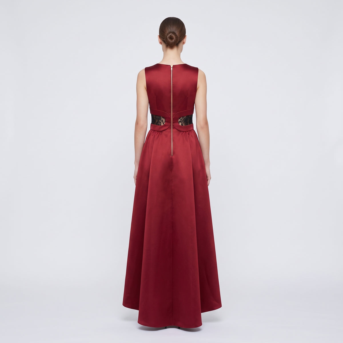 Burgundy Lace-Inset Evening Dress
