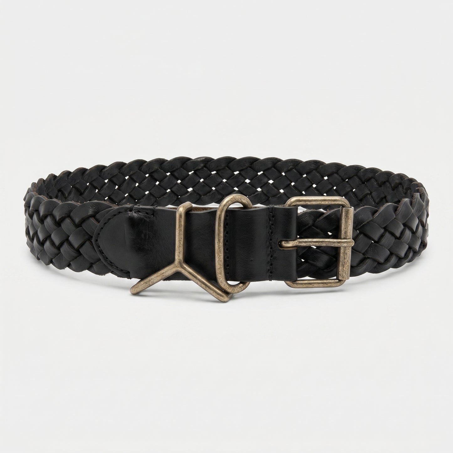 Braided Leather Buckle Belt
