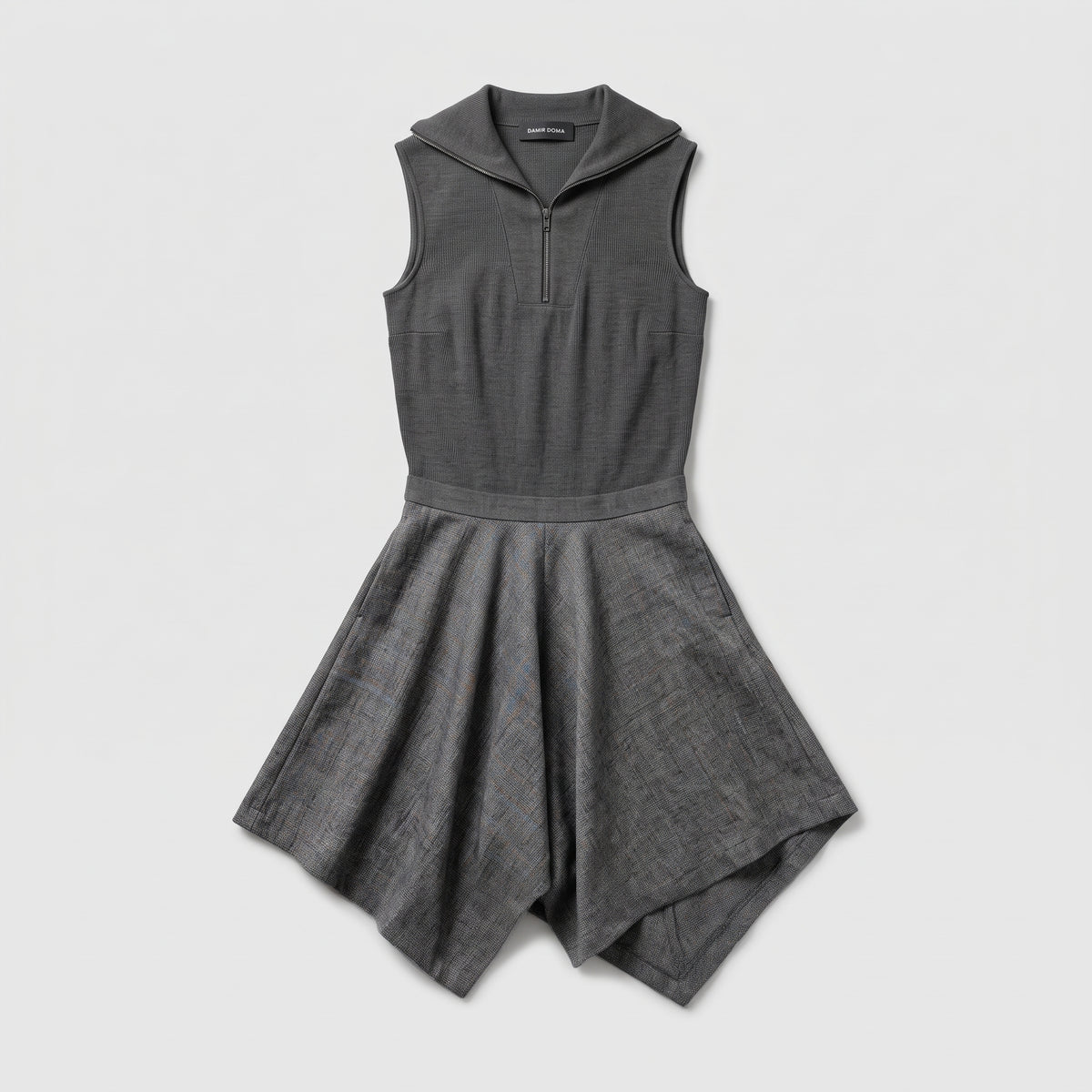 Tailored Zippered Grey Mini Dress