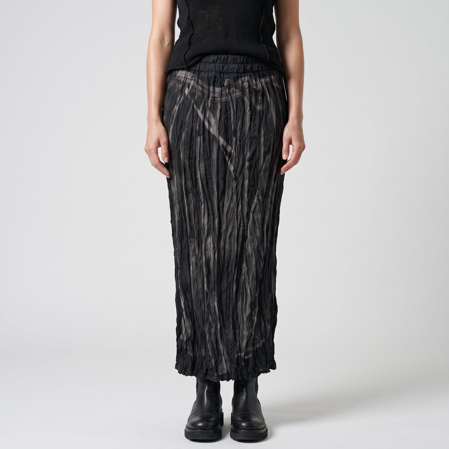 Abstract Print Textured Midi Skirt