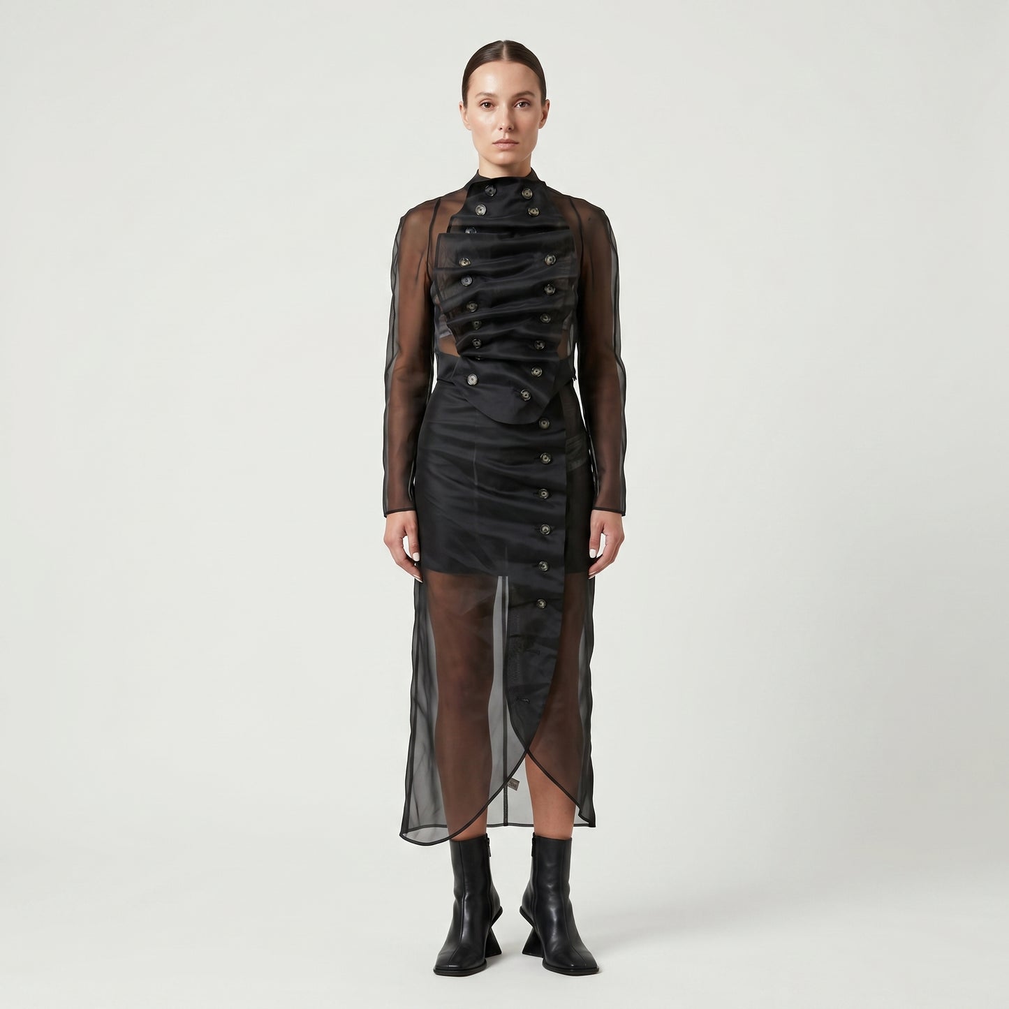 Asymmetric Sheer Midi Skirt