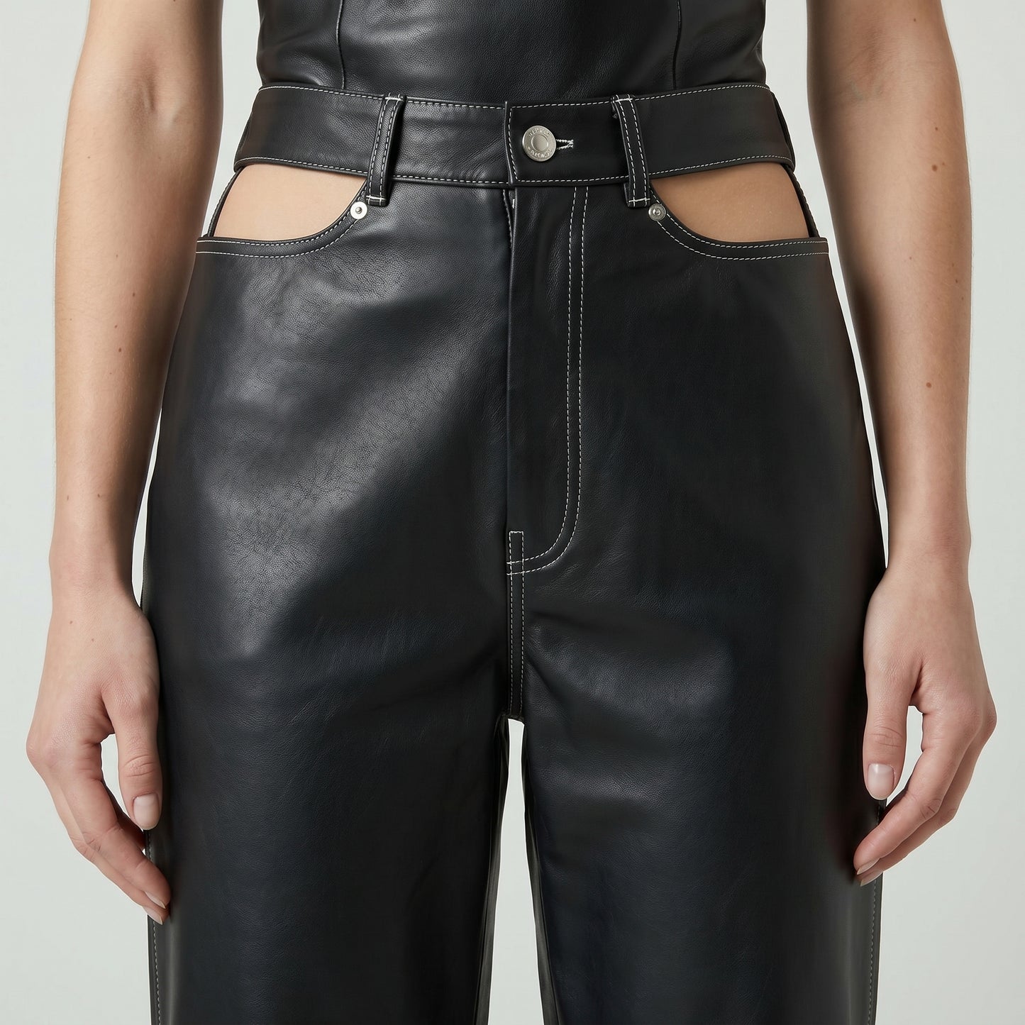 Cutout Detail Leather Trousers