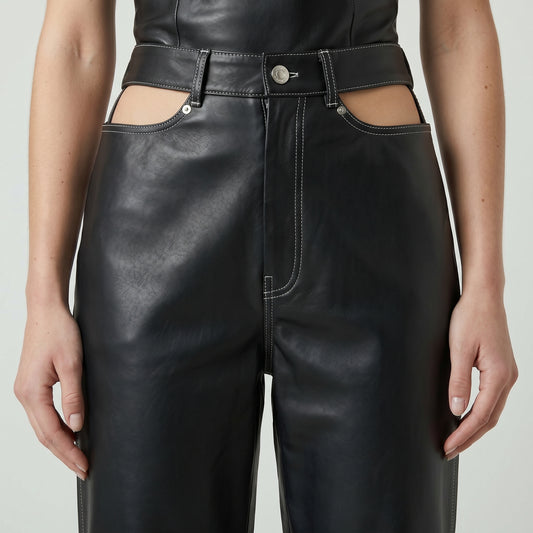 Cutout Detail Leather Trousers