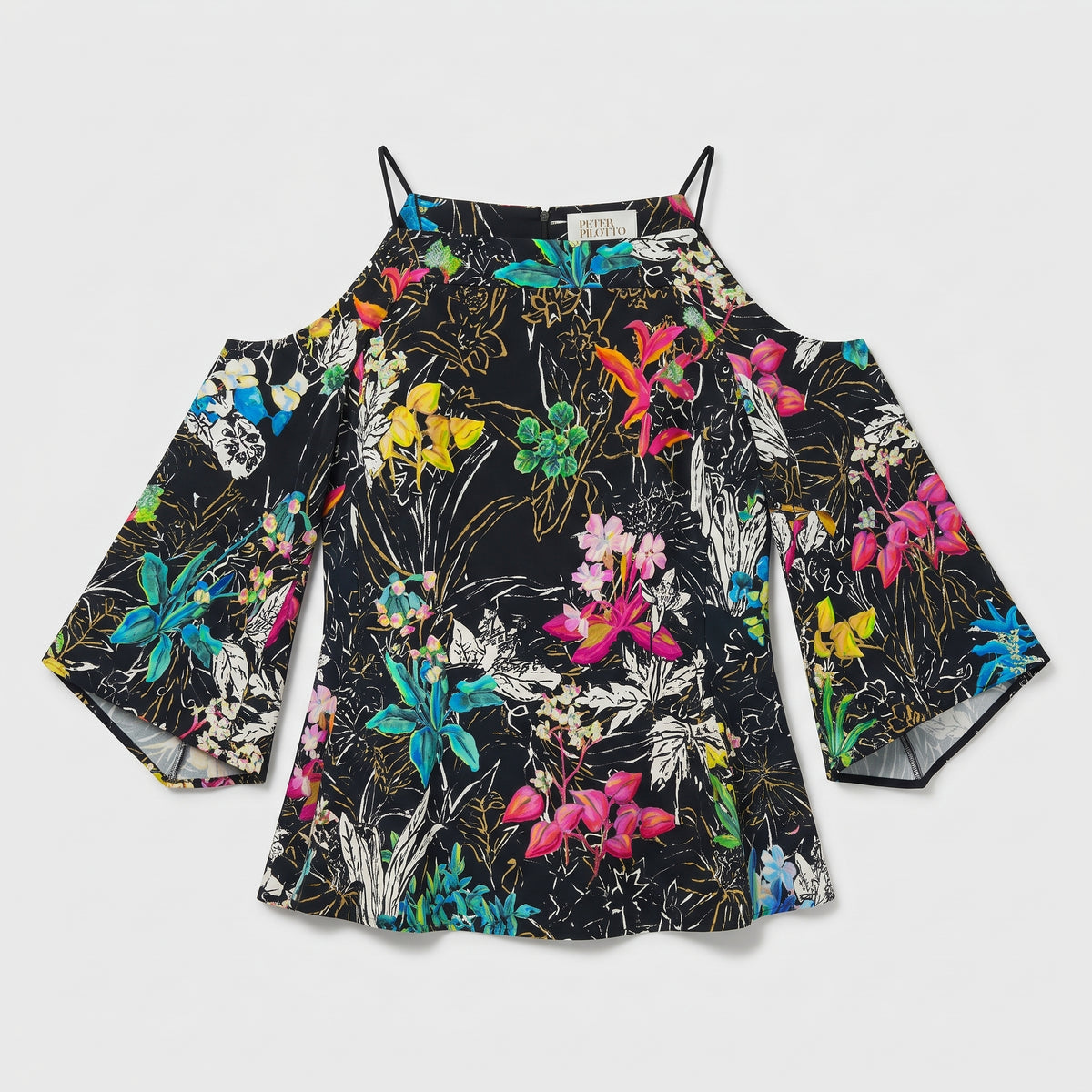 Floral Cold Shoulder Bell-Sleeve Top
