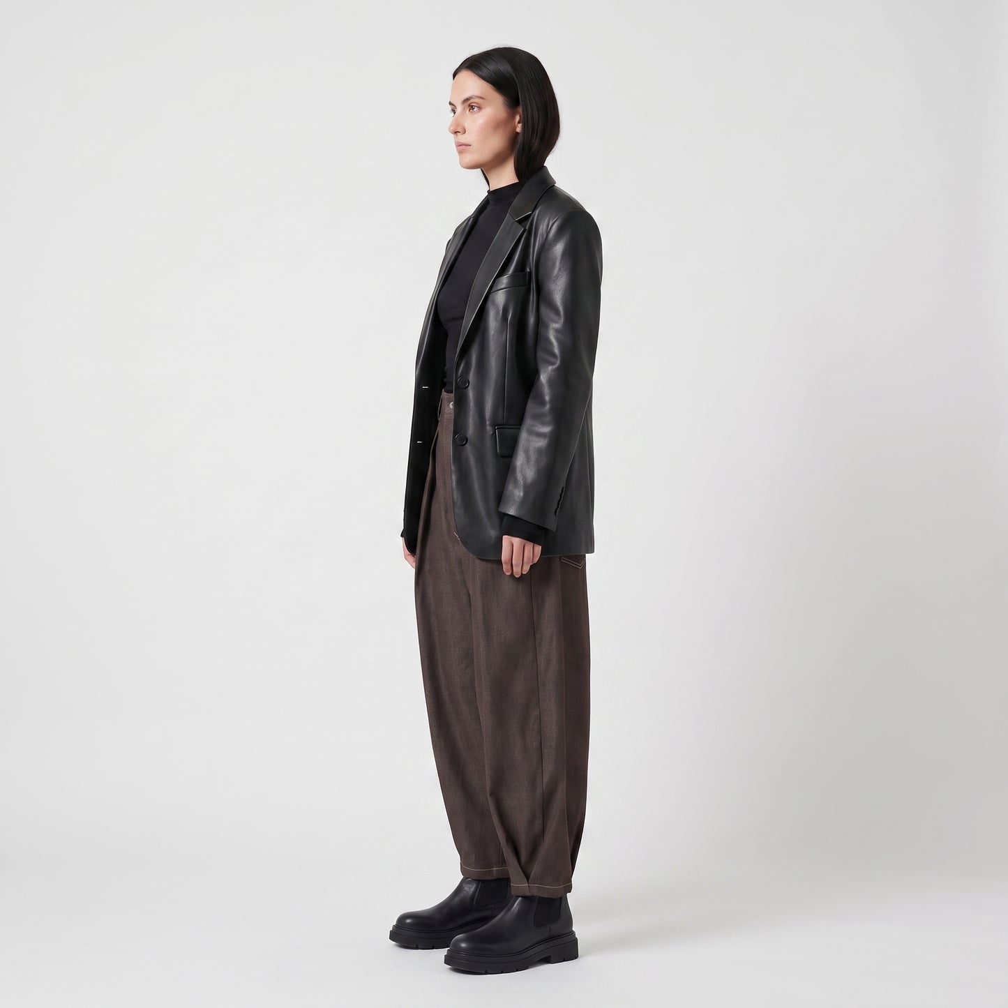 Pleated High-Waisted Wide Trousers