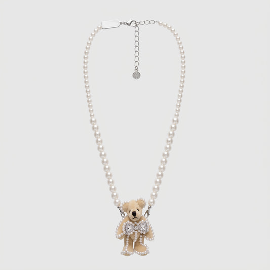 Crystal Embellished Teddy Pearl Necklace