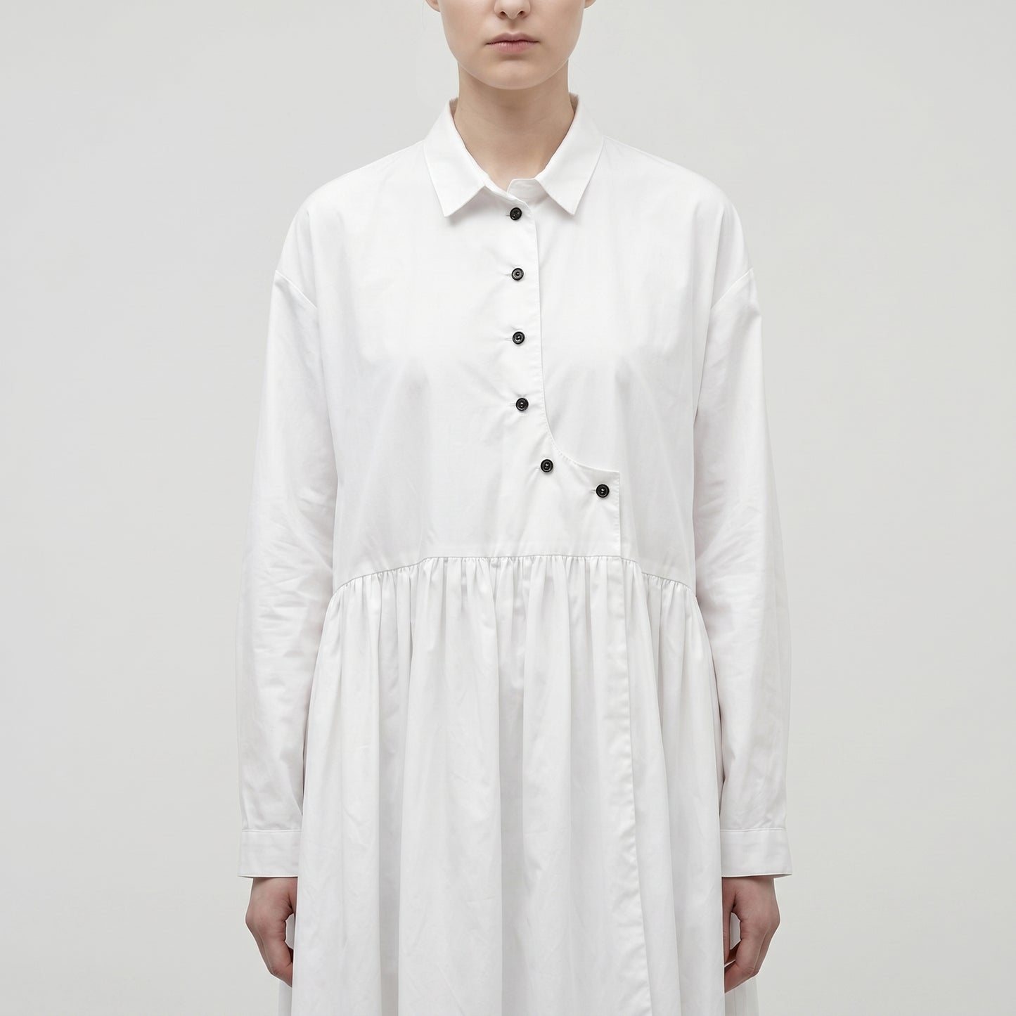 Asymmetric Pleated Cotton Shirt