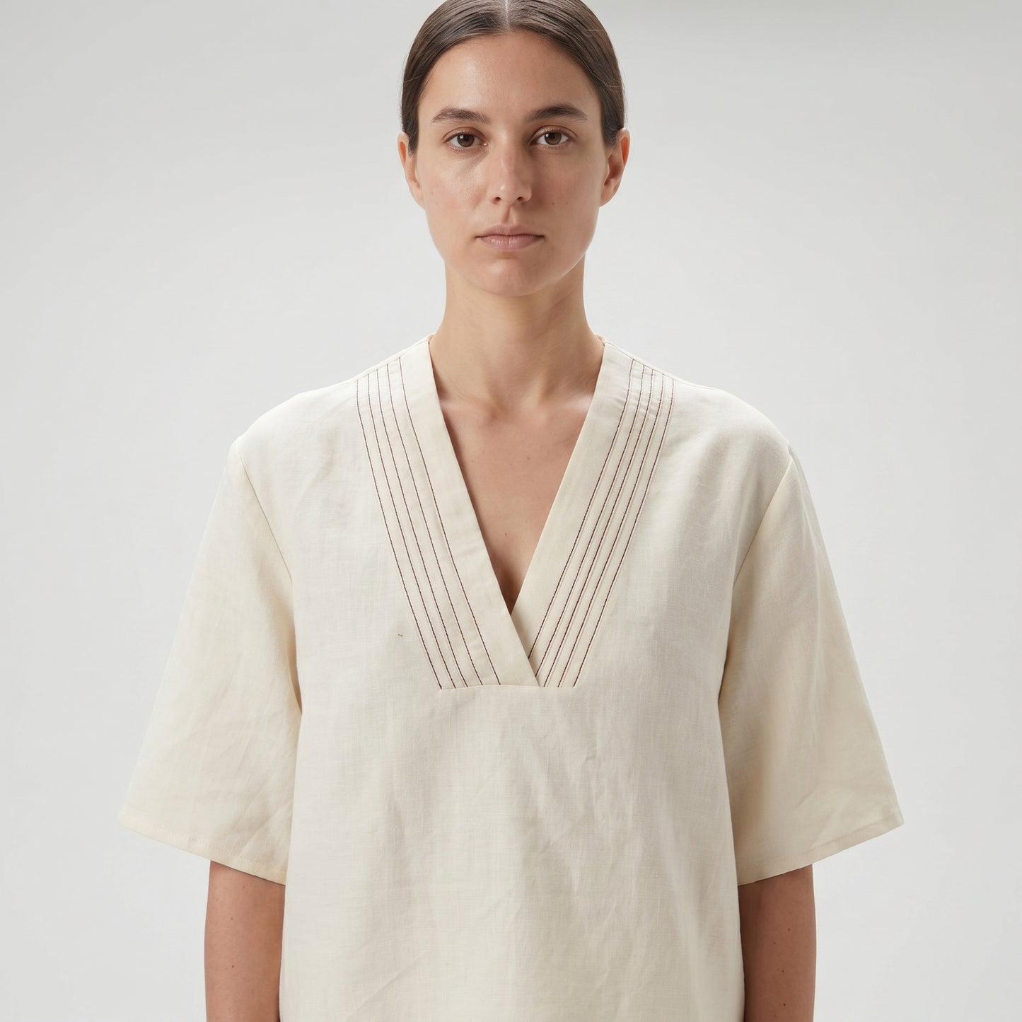 Minimalist V-Neck Linen Blouse