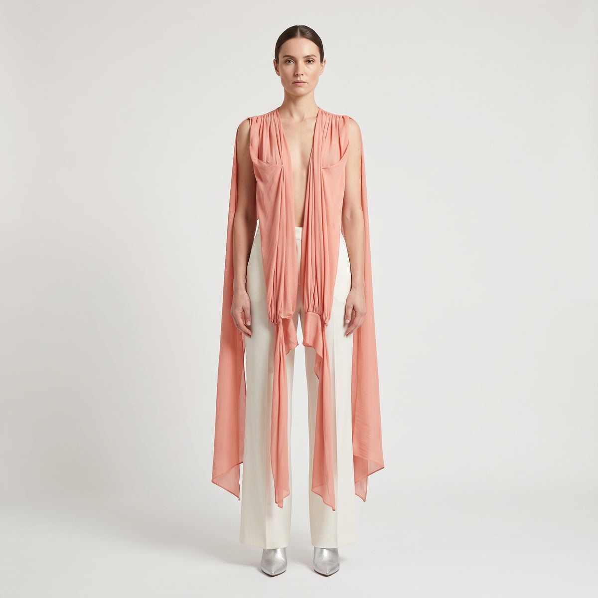 Draped Tie-Front Silk Blouse