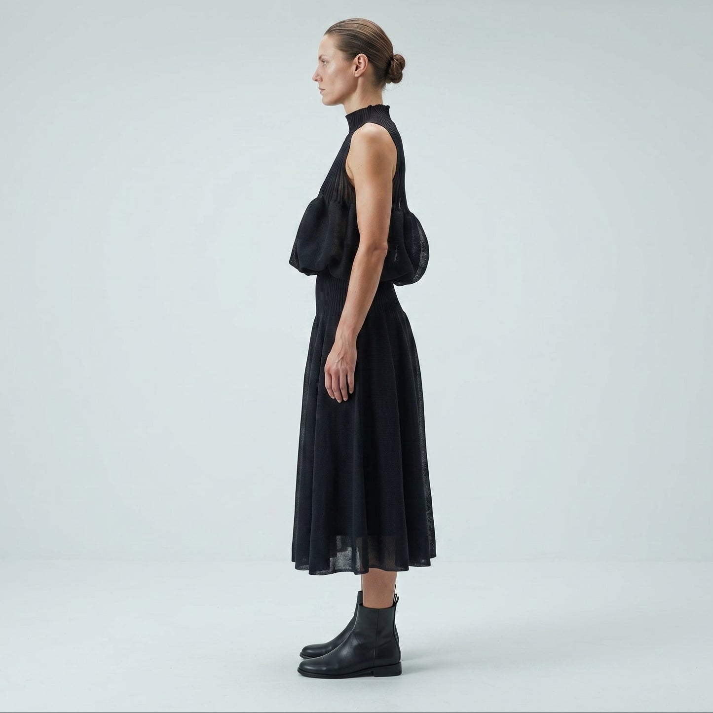 High-Waist Pleated Knit Skirt