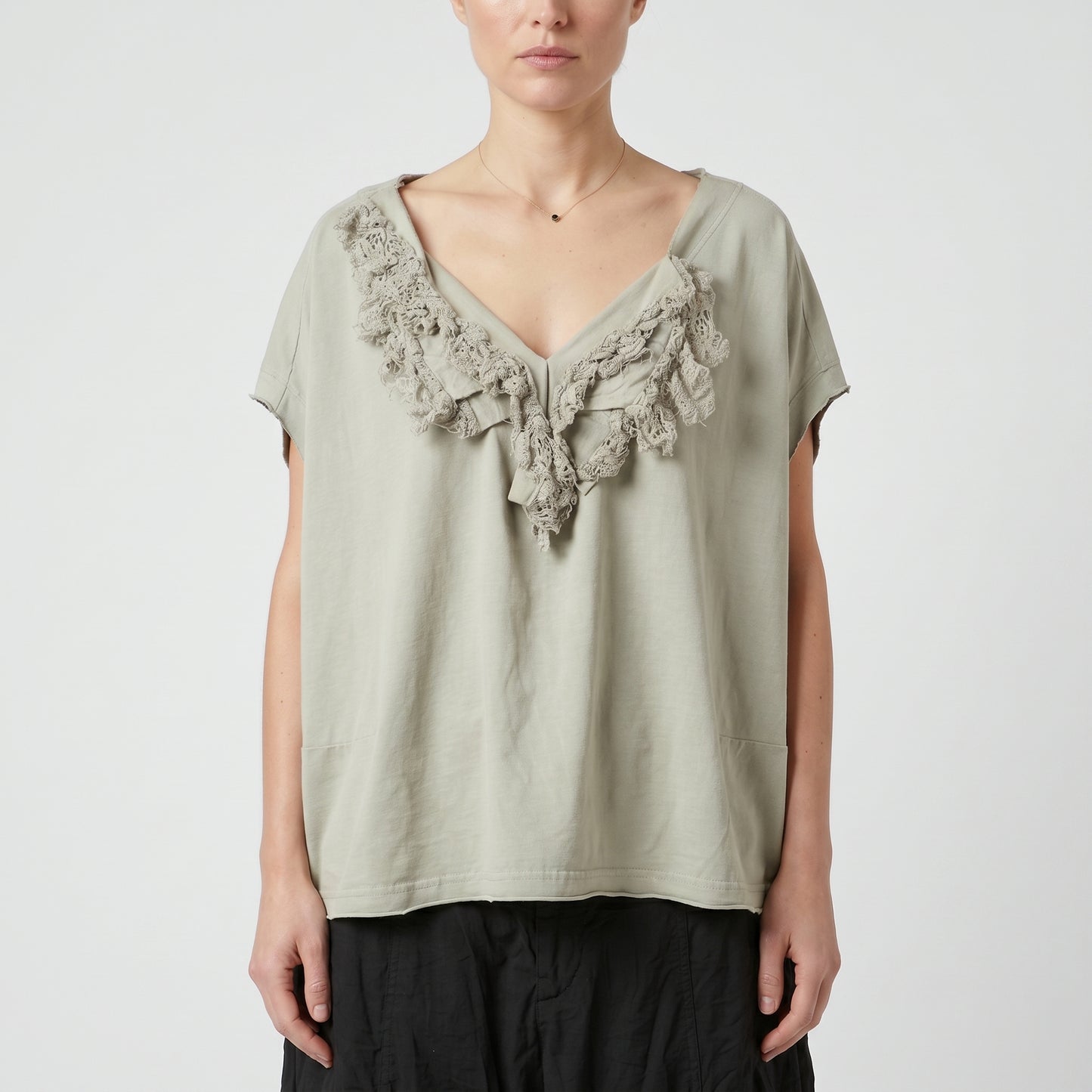 Lace Trimmed V-Neck Top