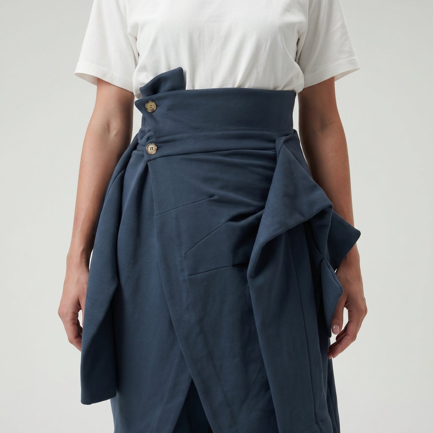 Asymmetric Draped Cotton Midi Skirt
