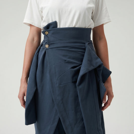 Asymmetric Draped Cotton Midi Skirt