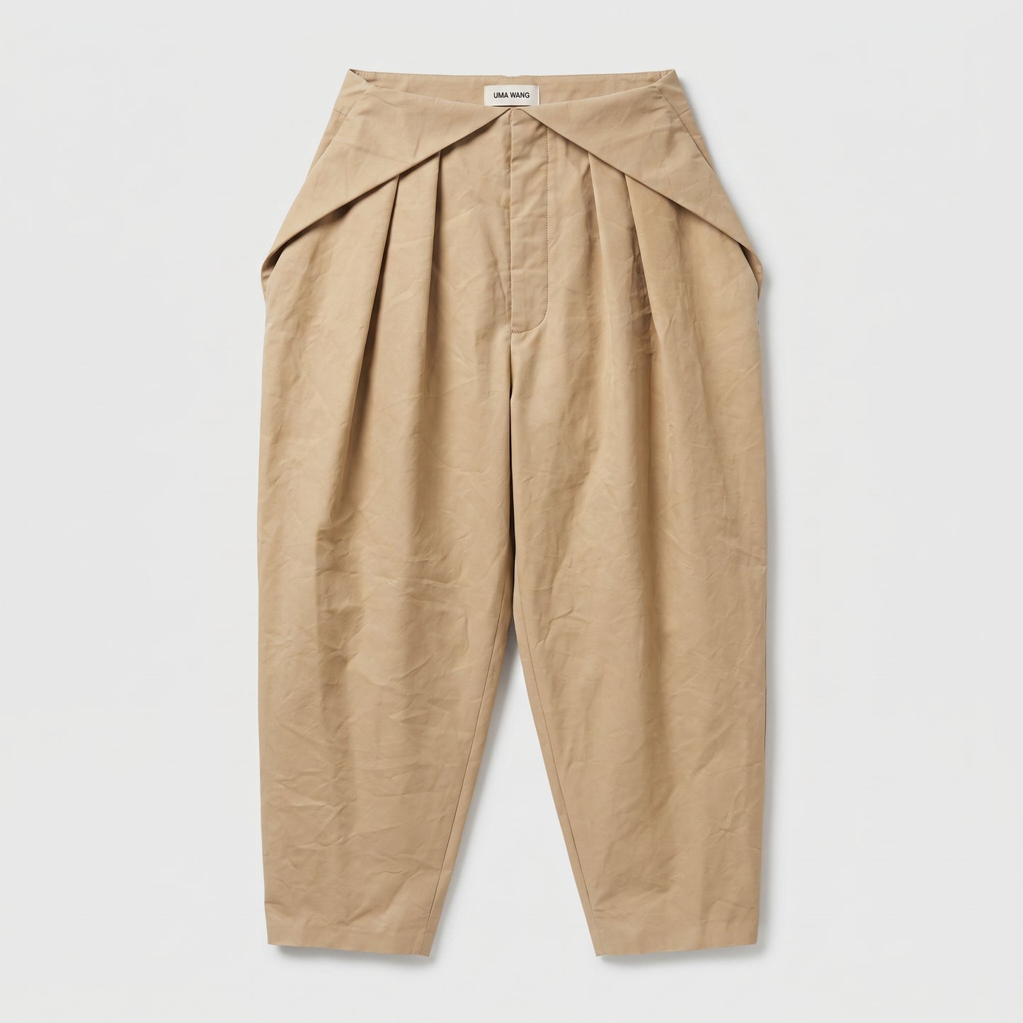 Pleated High-Waisted Beige Trousers
