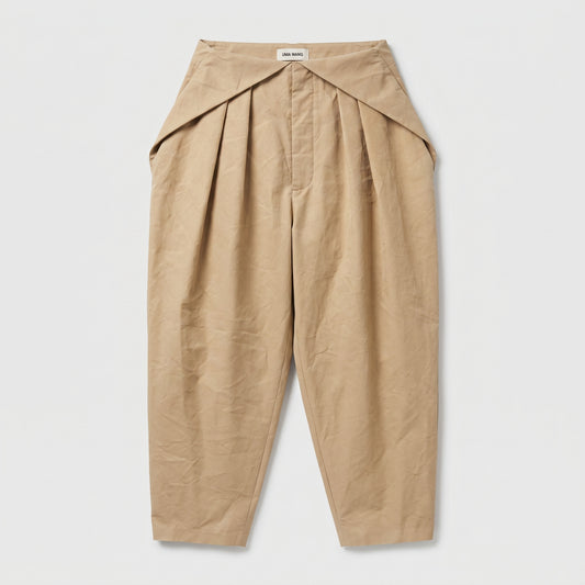 Pleated High-Waisted Beige Trousers