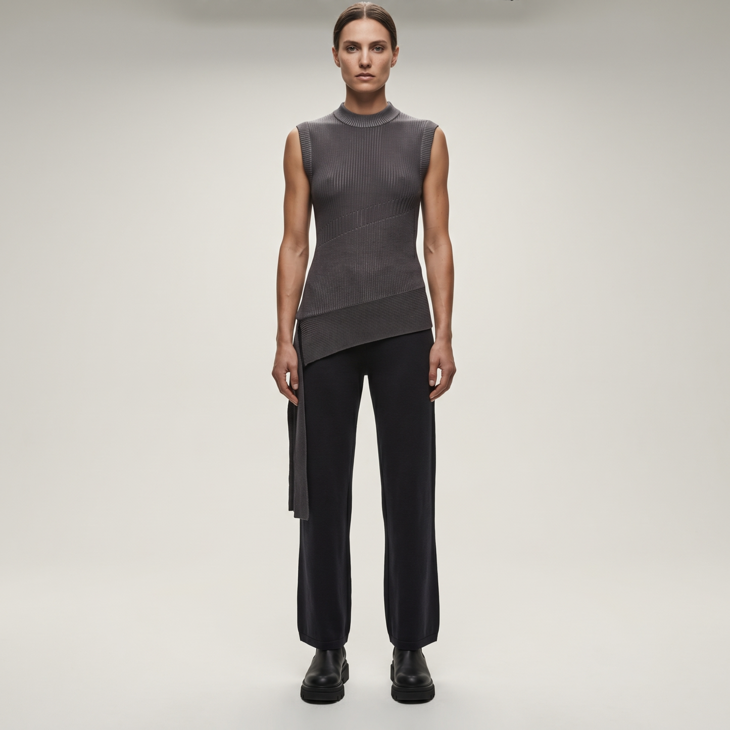 Asymmetric Ribbed Knit Sleeveless Top