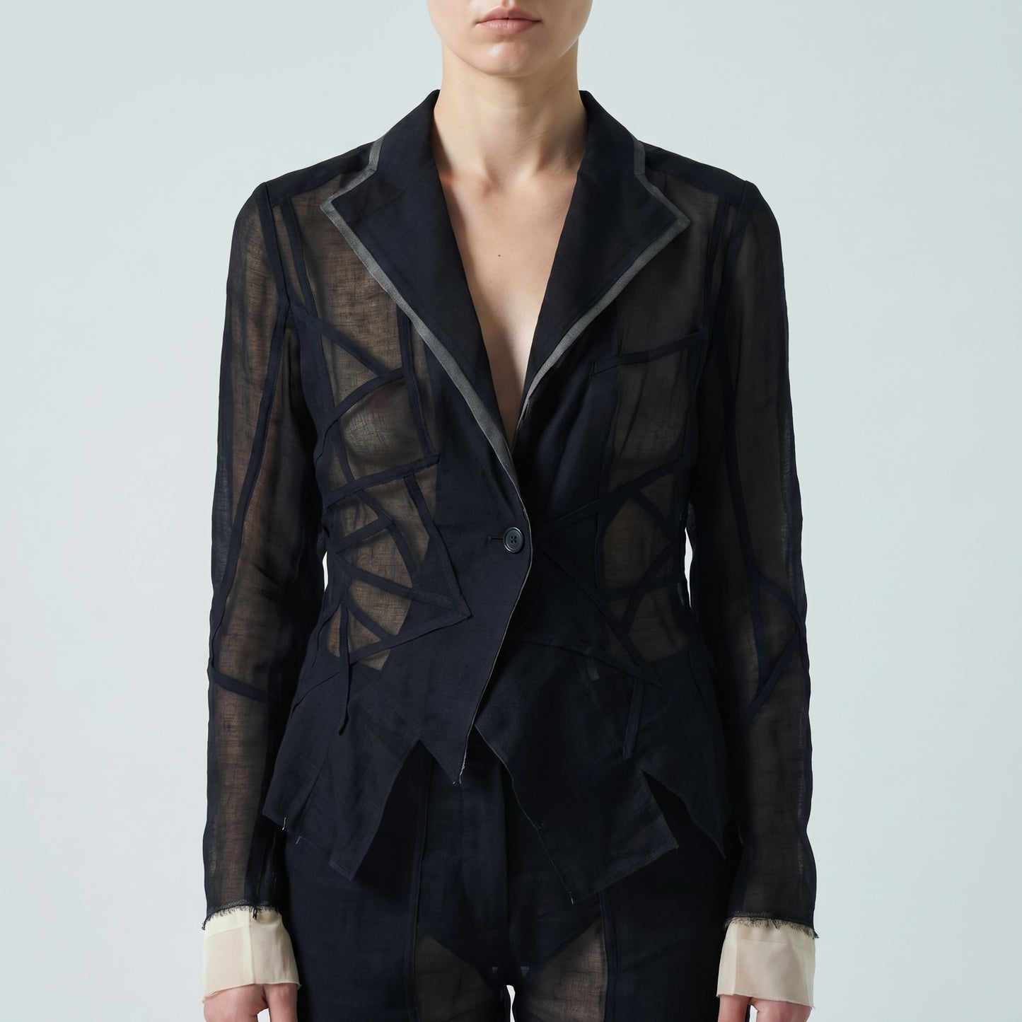 Sheer Geometric Panelled Blazer
