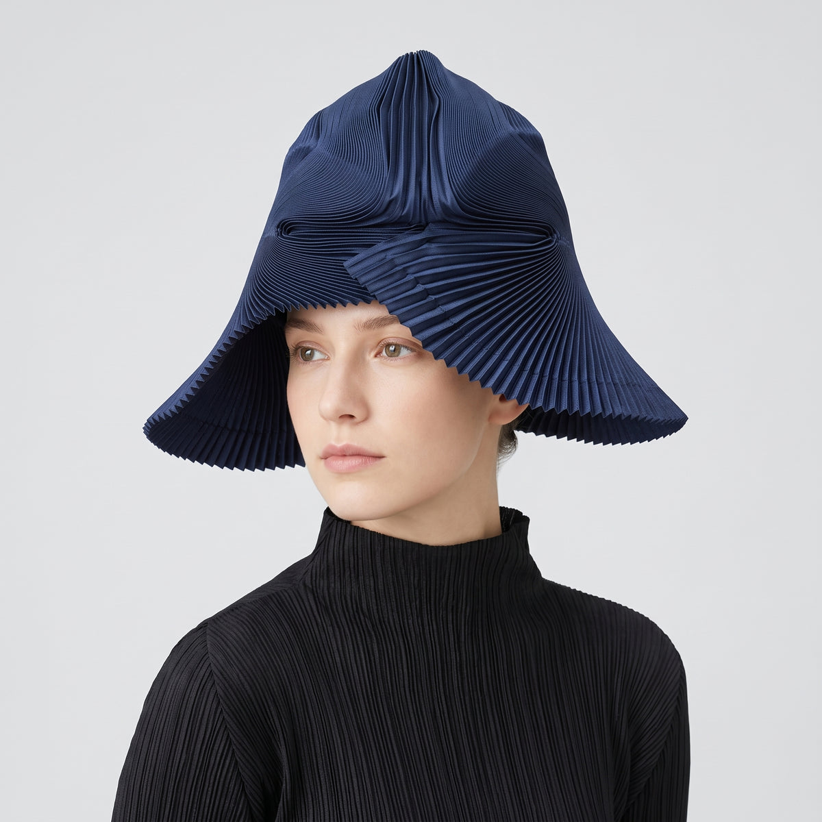 Navy Pleated Sculptural Hat