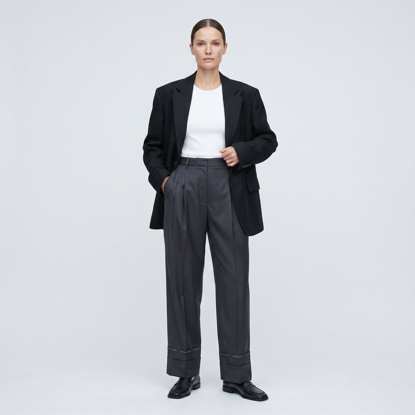 Tailored Charcoal Pleated Trousers