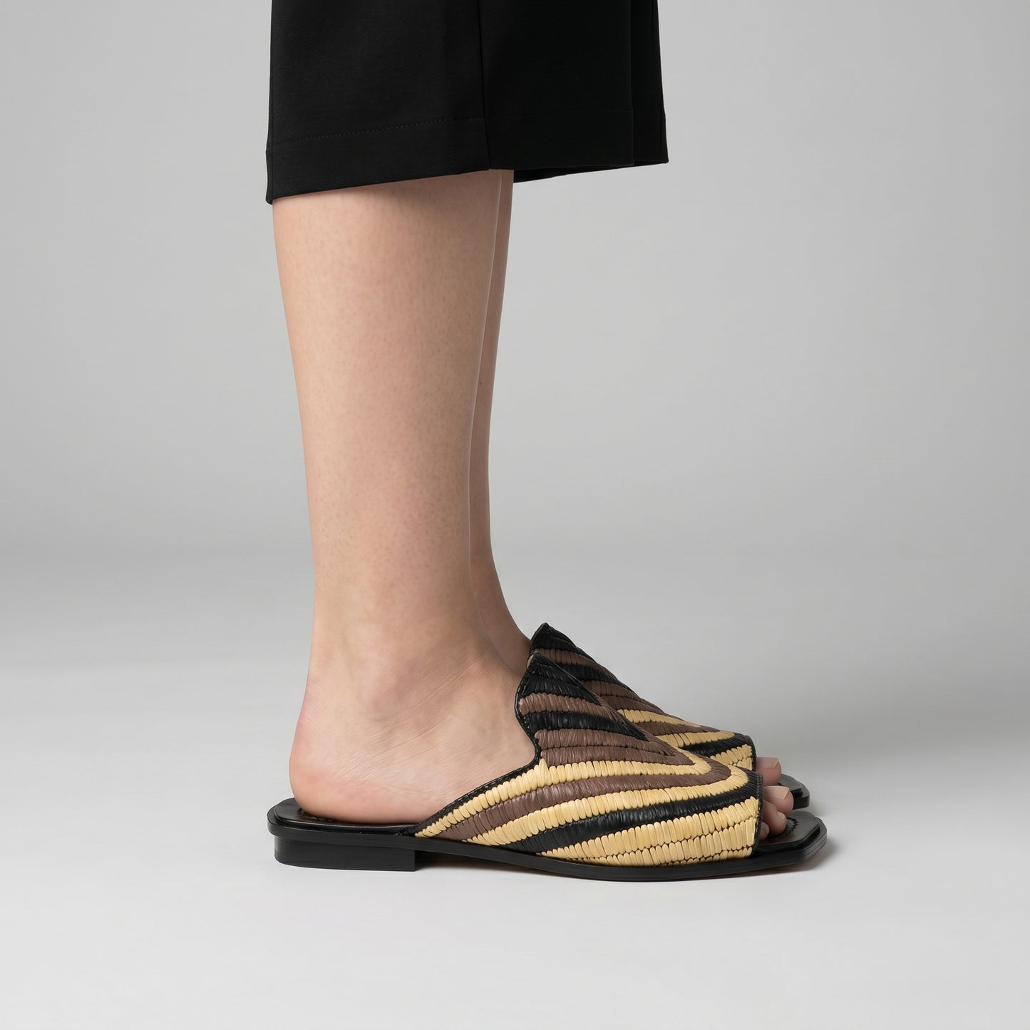 Woven Chevron Leather Slide Sandals
